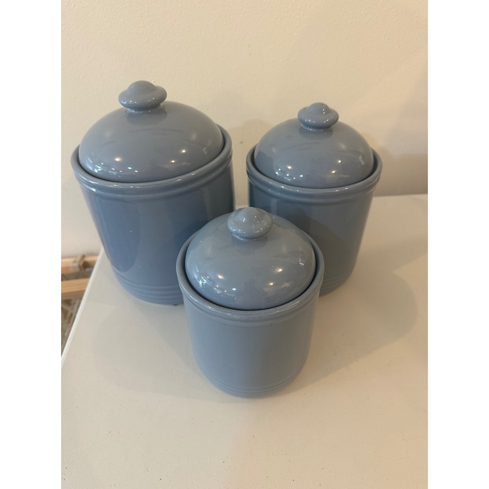 Vintage Color Connection Blue Ceramic Kitchen Canister Set of 3